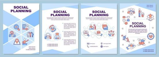 Social planning brochure template. Development and changes. Leaflet design with linear icons. 4 vector layouts for presentation, annual reports.