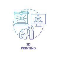 Three dimensional printing blue gradient concept icon. Additive manufacturing. Business subsector abstract idea thin line illustration. Isolated outline drawing. vector