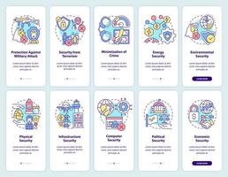 National and international security onboarding mobile app screen set. Walkthrough 5 steps graphic instructions pages with linear concepts. UI, UX, GUI template. vector