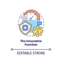 icono de concepto de función innovadora. proceso de desarrollo. seguridad económica nacional idea abstracta ilustración de línea delgada. dibujo de contorno aislado. trazo editable. vector