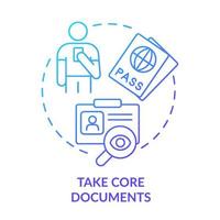 tomar documentos básicos icono de concepto de gradiente azul. pasaporte y visa. pertenencias de refugiados y documentos idea abstracta ilustración de línea delgada. dibujo de contorno aislado. vector