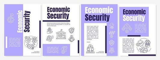 Economic security regulation purple brochure template. National safety. Leaflet design with linear icons. 4 vector layouts for presentation, annual reports.