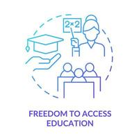 Freedom to access education blue gradient concept icon. Obtain knowledge. School and college. Refugee right abstract idea thin line illustration. Isolated outline drawing. vector