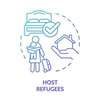 icono de concepto de gradiente azul de refugiados de acogida. proporcionar casa y habitación. alojamiento temporal. ayudar a los refugiados idea abstracta ilustración de línea delgada. dibujo de contorno aislado. vector