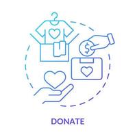 Donate blue gradient concept icon. Financial support for migrants. Help and assist refugees abstract idea thin line illustration. Isolated outline drawing.