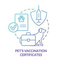 icono de concepto de gradiente azul de certificado de vacunación de mascotas. ayudar a los refugiados. pertenencias y documentos idea abstracta ilustración de línea delgada. dibujo de contorno aislado. vector