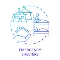 Emergency shelter blue gradient concept icon. Temporary living space. Way to help refugees abstract idea thin line illustration. Isolated outline drawing. vector