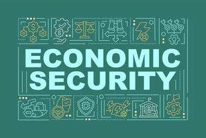 conceptos de palabras de seguridad económica banner verde oscuro. finanzas nacionales. infografías con iconos sobre fondo de color. tipografía aislada. ilustración vectorial con texto. vector