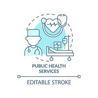 icono de concepto turquesa de los servicios de salud pública. cuidado de la salud. ejemplo de planificación social idea abstracta ilustración de línea delgada. dibujo de contorno aislado. trazo editable. vector