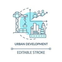 Urban development turquoise concept icon. Population growth. Social planning example abstract idea thin line illustration. Isolated outline drawing. Editable stroke.