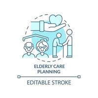 Elderly care planning turquoise concept icon. Nursing and support. Social planning abstract idea thin line illustration. Isolated outline drawing. Editable stroke.