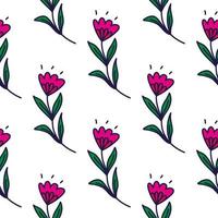 Cute flower seamless pattern in stylized folk style. Hand drawn elegant botanical background. vector