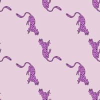 Decorative seamless pattern with doodle cute leopard. Hand drawn cheetah endless wallpaper. vector