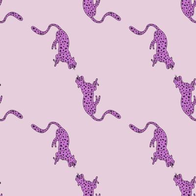 Decorative seamless pattern with doodle cute leopard. Hand drawn cheetah endless wallpaper.