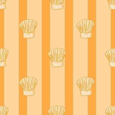Chef hat engraved seamless pattern. Kitchen traditional element for cook in hand drawn style.