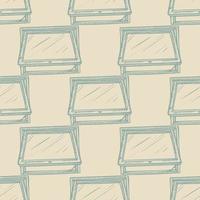 Opened window lean forward seamless pattern. Retro element inside wall in hand drawn style. vector