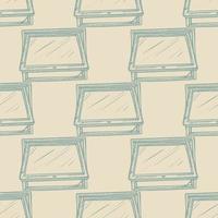 Opened window lean forward seamless pattern. Retro element inside wall in hand drawn style. vector