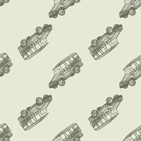 Safari bus engraved seamless pattern. Vintage adventure off road car in hand drawn style. vector