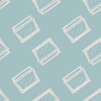 Opened window lean forward seamless pattern. Retro element inside wall in hand drawn style. vector