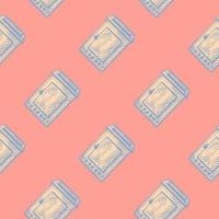 Mailbox engraved seamless pattern. Vintage letterbox in hand drawn style. vector