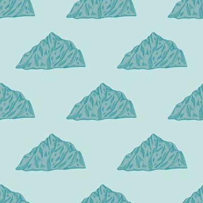 Mountain peak engraved seamless pattern. Vintage background rock landscape in hand drawn style.