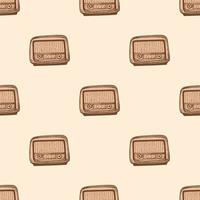 Retro radio engraved seamless pattern. Vintage media equipment in hand drawn style. vector