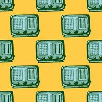 Retro radio engraved seamless pattern. Vintage media equipment in hand drawn style. vector