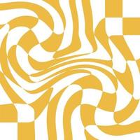 1970 Trippy Grid and Wavy Swirl Pattern in yellow Color. Hand Drawn Vector Illustration. Seventies retro Style, Groovy Background, Wallpaper, Print. Flat Design, Hippie Aesthetic.