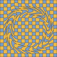 patrón sin fisuras de explosión geométrica. fondo azul y amarillo con efecto de ilusión óptica. textura abstracta de ornamento a cuadros. patrón de estilo retro de los años 70. diseño de repetición sin fin de vectores para decoración, impresión,