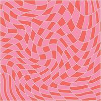 Wavy Swirl Groovy background on red and pink colors. Seventies Style, Hippie Pattern, Psychedelic distorted wave Wallpaper. Hand Drawn linear Vector Illustration