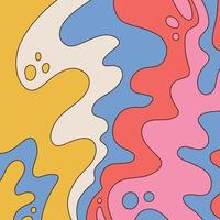 Abstract psychedelic background with cartoon colorful waves. Trendy design in style of 60s, 70s hippie . Hand drawn linear vector illustration.