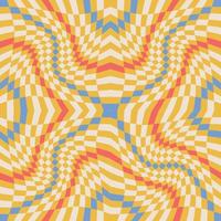 Retro Groovy Wavy Psychedelic Checkerboard seamless pattern. Check Y2K 90s Background for Stationary,Fashion Textile. Flat vector illustration.