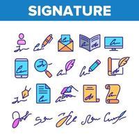 Signature Signing Collection Icons Set Vector
