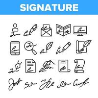 Signature Signing Collection Icons Set Vector