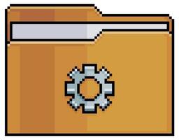 Pixel art settings folder. Folder with gear icon vector icon for 8bit game on white background
