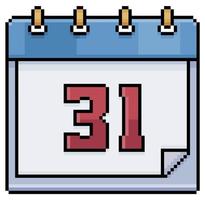 Pixel art calendar with date 31. Day 31. Holiday day 31 vector icon for 8bit game on white background