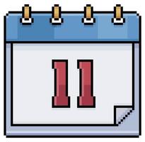 calendario de arte de píxeles con fecha 11. día 11. icono de vector de día festivo 11 para juego de 8 bits sobre fondo blanco