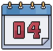 Pixel art calendar with date 04. Day 04. Holiday day 04 vector icon for 8bit game on white background