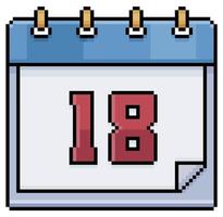 calendario de arte de píxeles con fecha 18. día 18. icono de vector de día festivo 18 para juego de 8 bits sobre fondo blanco