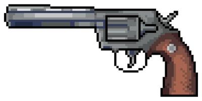 Pixel art revolver pistol vector icon for 8bit game on white background