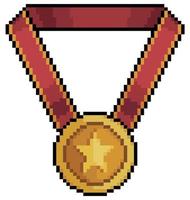 Pixel art medal vector icon for 8bit game on white background.