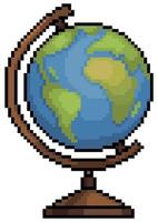 Pixel art school earth globe vector item for 8bit game on white background.