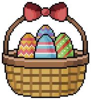 Pixel art basket with easter eggs vector icon for 8bit game on white background