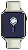 Pixel art smartwatch with magnifying glass menu vector icon for 8bit game on white background