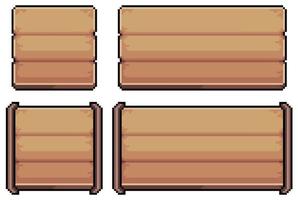 Pixel art wood style button for game and app interface vector icon for 8bit game on white background