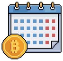 calendario de bitcoin de arte de píxeles. icono de vector de tiempo de inversión crypto para juego de 8 bits sobre fondo blanco