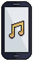 Pixel art cell phone with music icon vector icon for 8bit game on white background