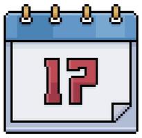 Pixel art calendar with date 17. Day 17. Holiday day 17 vector icon for 8bit game on white background