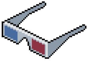 Pixel art 3D glasses cinema vector icon for 8bit game on white background