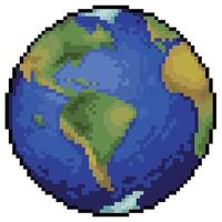 Pixel art planet earth for 8bit game on white background vector